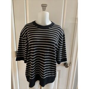BANANA REPUBLIC Forever Striped Sweater Women's Size M Black White Crew Pullover
